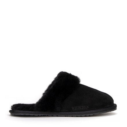 Damskie kapcie ze skóry zamszowej czarne 99-D-855-1