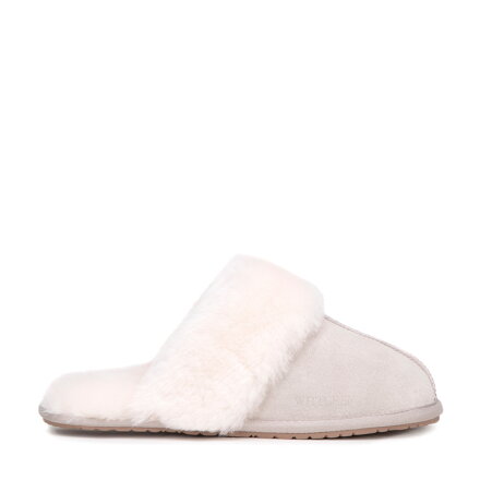 Damskie kapcie ze skóry zamszowej beżowe 99-D-855-9