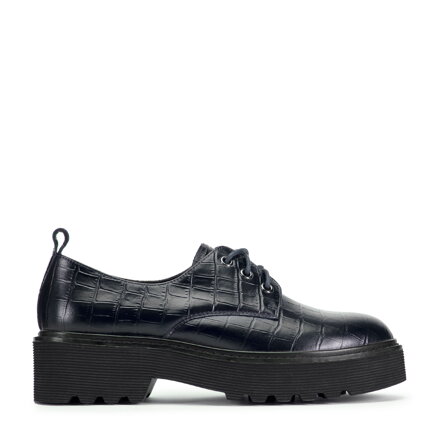 Damskie półbuty ze skóry croco na platformie granatowe 95-D-522-N