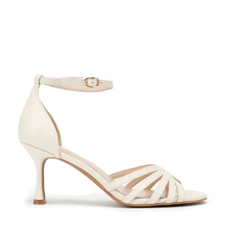 Damskie sandały ze skóry na szpilce beżowe 100-D-509-9