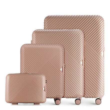 Komplet walizek z polikarbonu w paseczki pudrowy róż 56-3P-84K-77