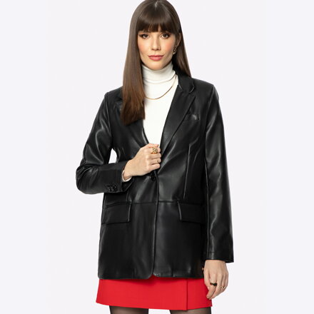 Damska marynarka z ekoskóry prosta czarna 96-9P-105-1