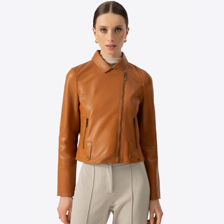 Kurtka damska ze skóry owczej brązowa 100-09-400-5