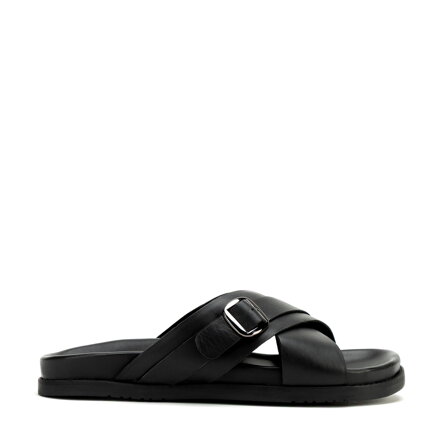 Męskie klapki ze skóry naturalnej czarne 100-M-750-1