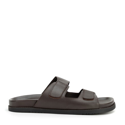 Męskie klapki ze skóry owczej brązowe 100-M-751-4