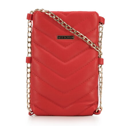 Prešívaná mini kabelka z ekokožy, obdĺžniková, na retiazke, červená 95-2Y-501-3