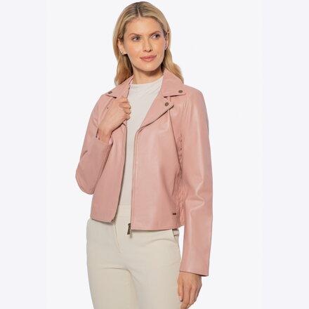 Skórzana kurtka z przeszyciami różowa 100-09-805-P