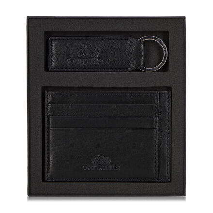 Kožený set – puzdro na karty a kľúčenka v darčekovom balení