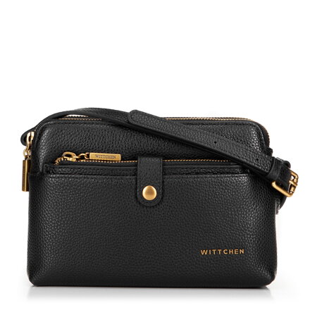 Dámska kožená crossbody kabelka, dvojpriehradková, čierna 100-4E-631-1