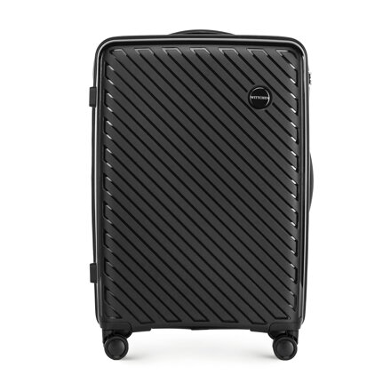 Średnia walizka z polipropylenu w tłoczone paski czarna 56-3T-202-10