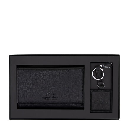 Kožená súprava - peňaženka a kľúčenka čierna 14-S-005-1