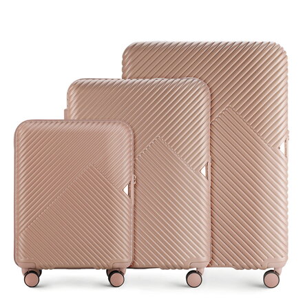 Zestaw walizek z polikarbonu w paseczki pudrowy róż 56-3P-84S-77