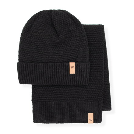 Zestaw zimowy: czapka i szalik o grubym splocie czarny 101-SF-012-1