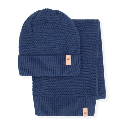 Zestaw zimowy: czapka i szalik o grubym splocie granatowy 101-SF-012-N