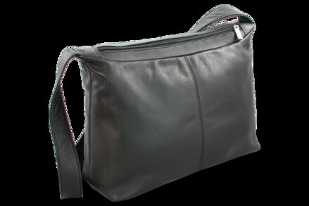 Čierna kožená dvojzipsová kabelka so širokým popruhom 212-4003-60