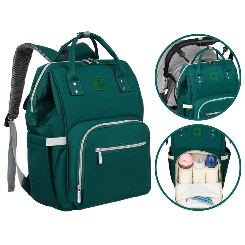 Multifunkčný ruksak pre mamy s vreckami na zips v zelenej farbe - Peterson