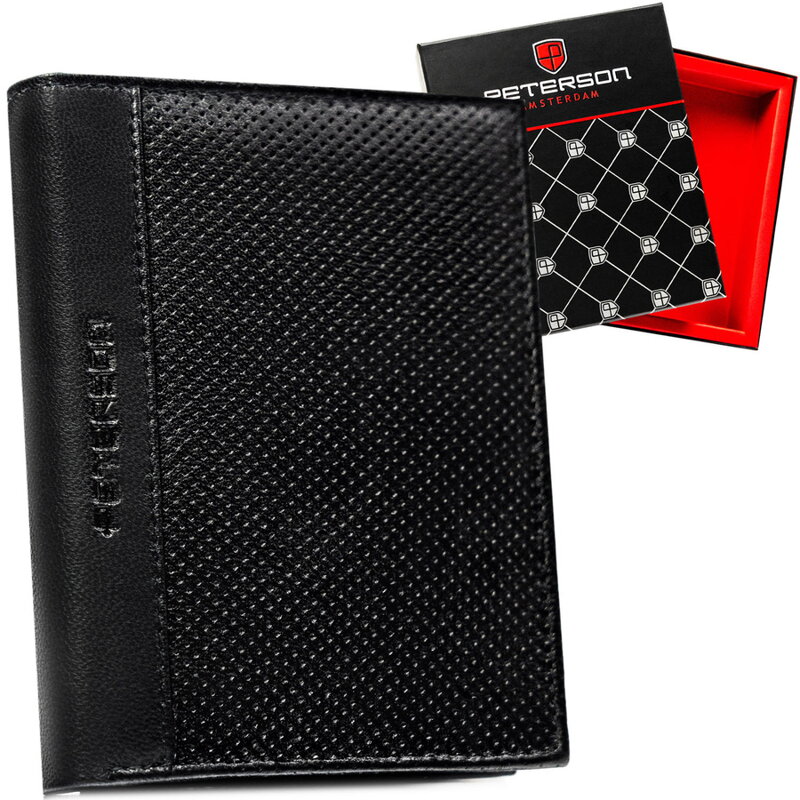 Čierna pánska kožená peňaženka na výšku bez vonkajšieho zapínania - Peterson