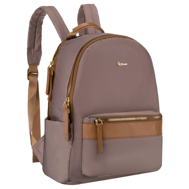 Dwukomorowy plecak damski z poliestru w beżowym kolorze - Peterson
