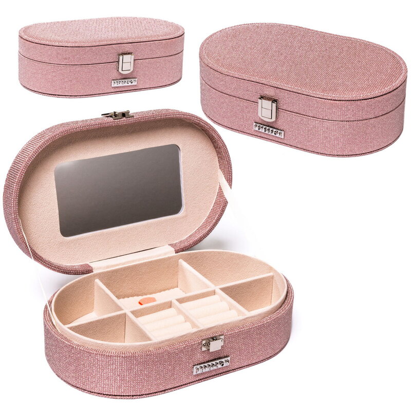 Szkatułka na biżuterię w kolorze łososiowym, zamykana zatrzaskiem - Peterson