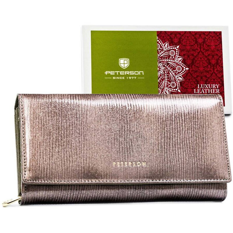 Veľká dámska peňaženka z lakovanej prírodnej kože v sivej farbe – Peterson