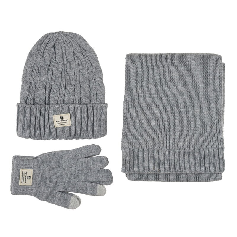 Zestaw: czapka, rękawiczki i szalik w szarym kolorze - Peterson