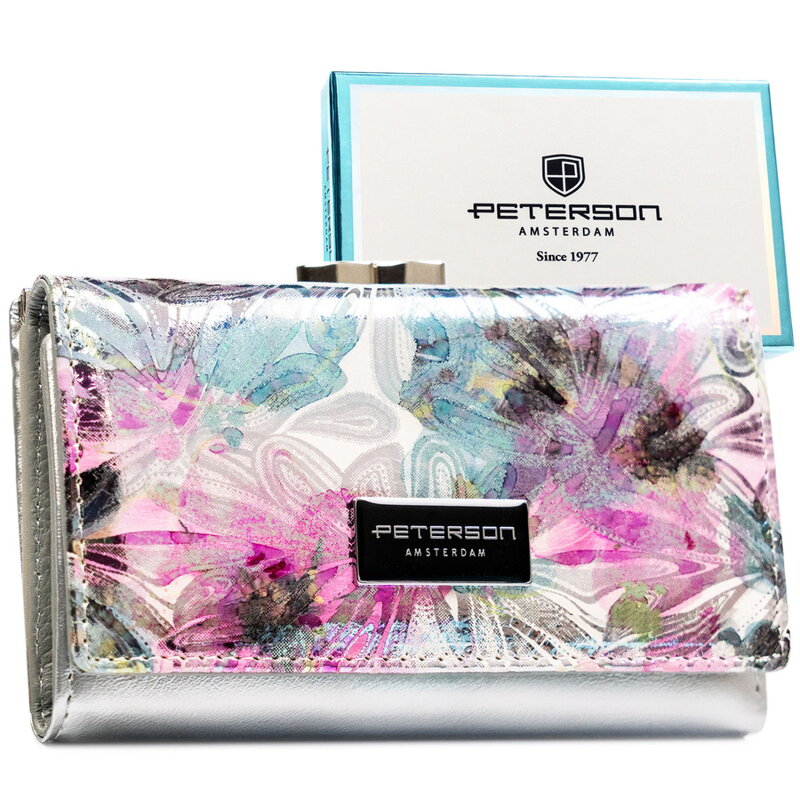 Viacfarebná dámska peňaženka z umelej a prírodnej kože, so sponou a zapínaním na patentku - Peterson