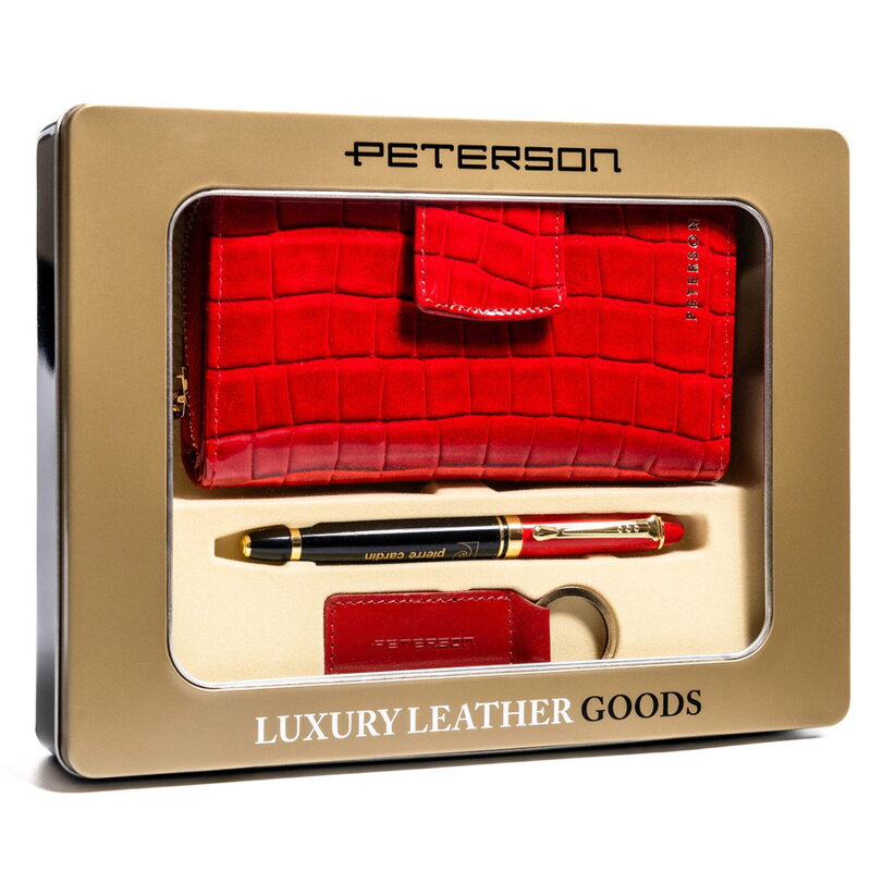 Zestaw prezentowy premium z modnym portfelem we wzór skóry krokodyla - Peterson