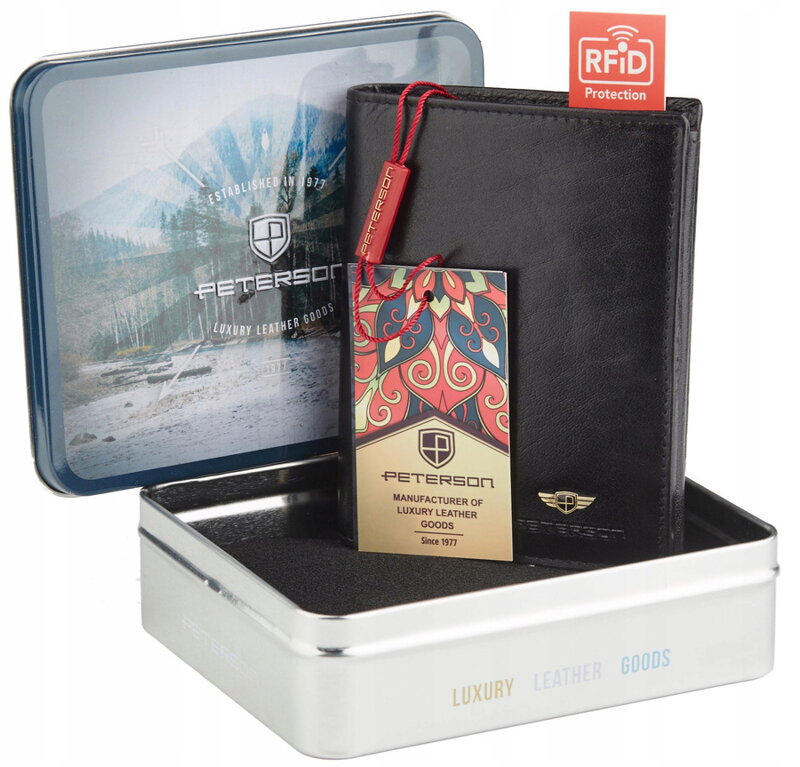 Veľká pánska peňaženka čiernej farby z prírodnej kože, bez zapínania - Peterson