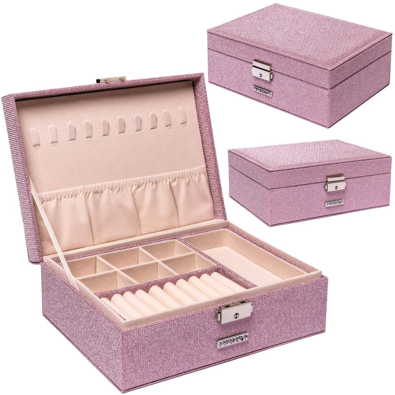 Szkatułka na biżuterię zamykana na kluczyk, różowa - Peterson