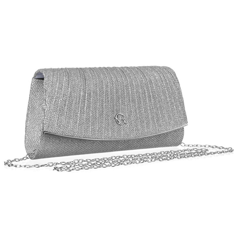 Trblietavá dámska listová kabelka v striebornej farbe na retiazke - Rovicky
