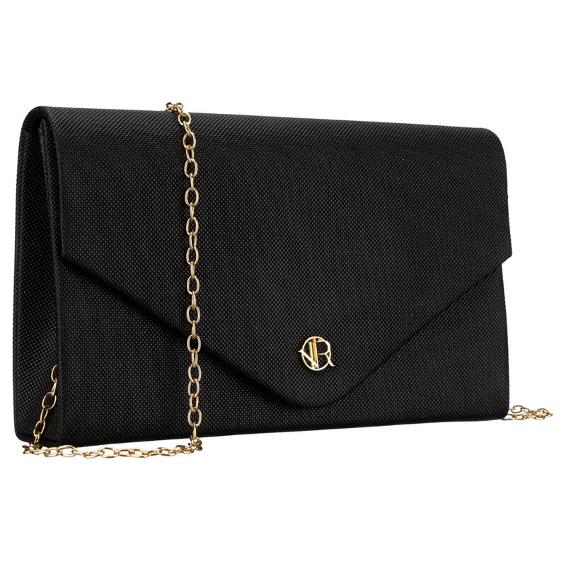 Czarna, brokatowa kopertówka damska wykonana z tkaniny syntetycznej - Rovicky