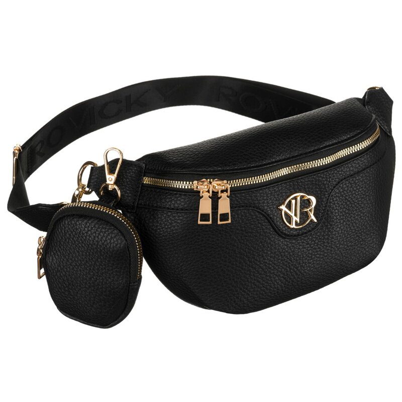 Praktyczna saszetka damska ze skóry ekologicznej w czarnym kolorze - Rovicky