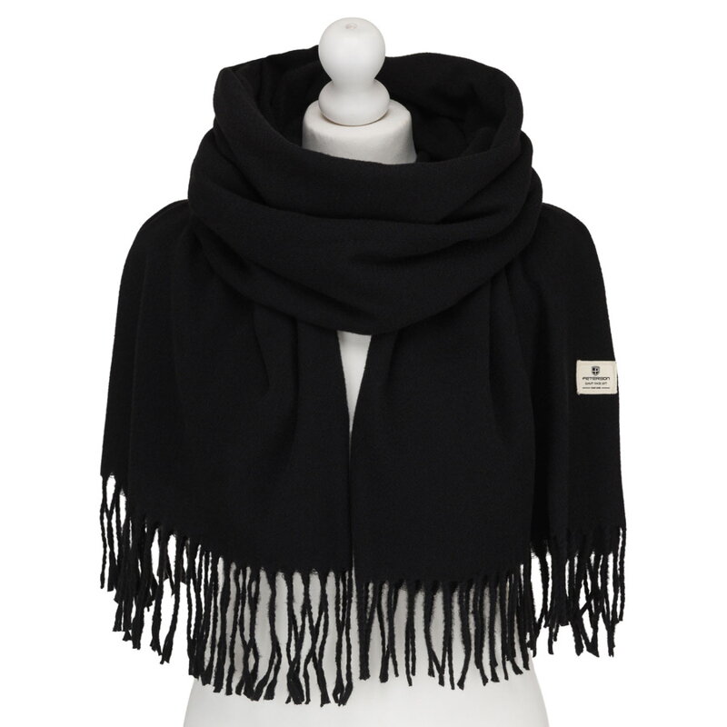 Dwustronny szalik damski z poliestru w czarnym kolorze - Peterson