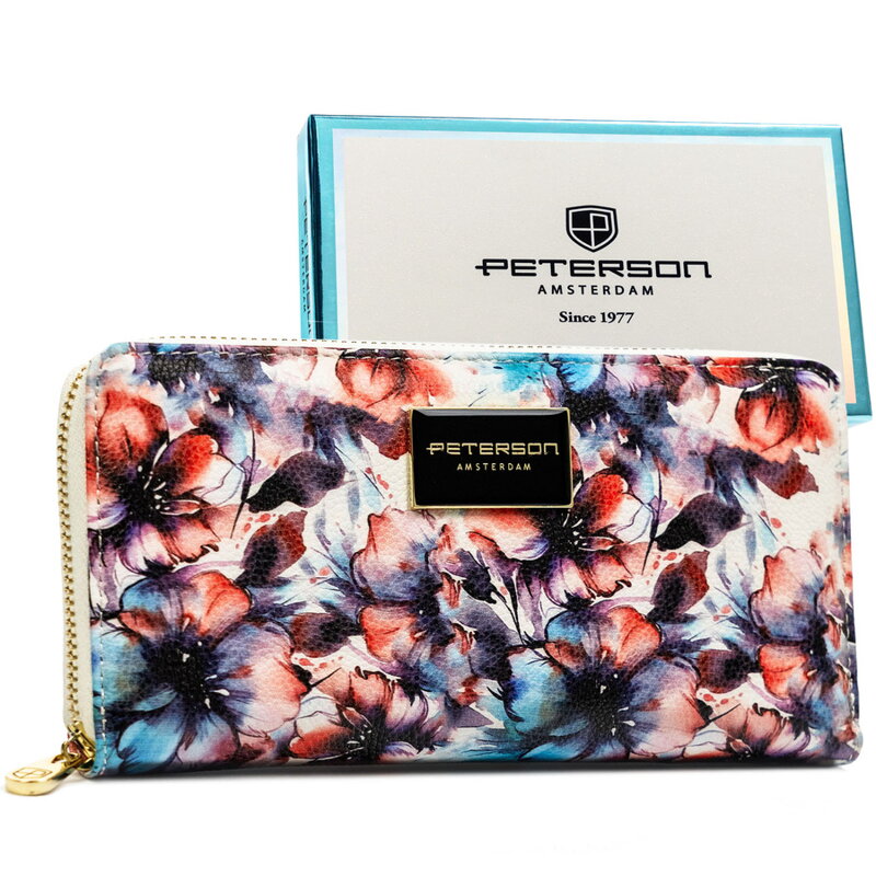 Dámsky kvetinový peračník z pravej a ekologickej kože so zapínaním na zips - Peterson