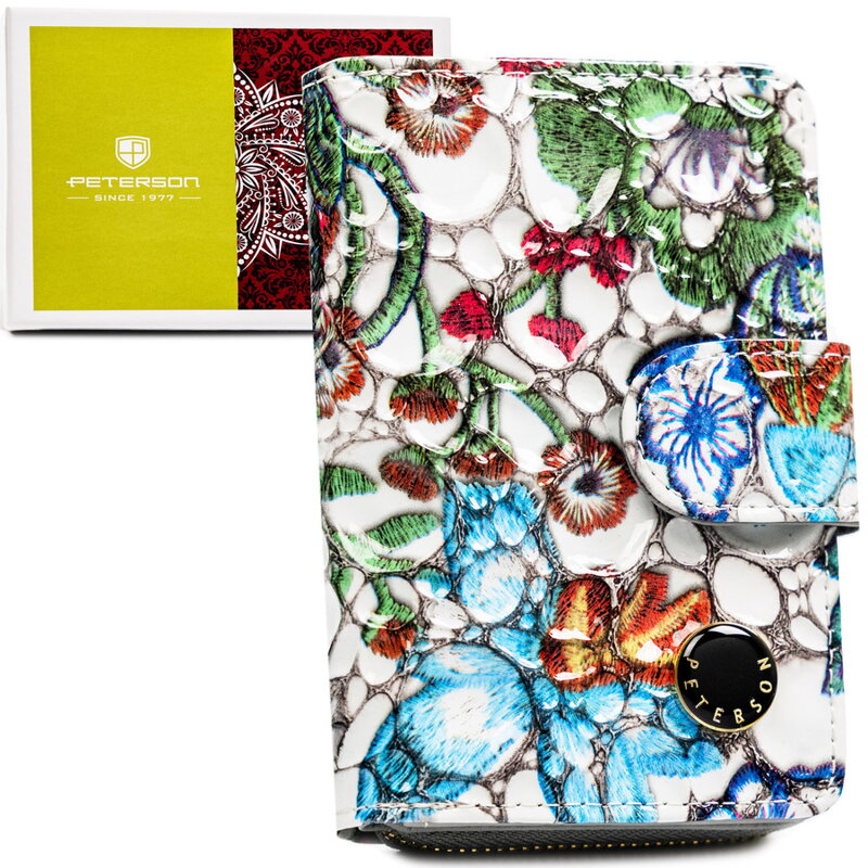 Viacfarebná vertikálna dámska peňaženka z pravej kože so zapínaním na patentný cvok a zips - Peterson