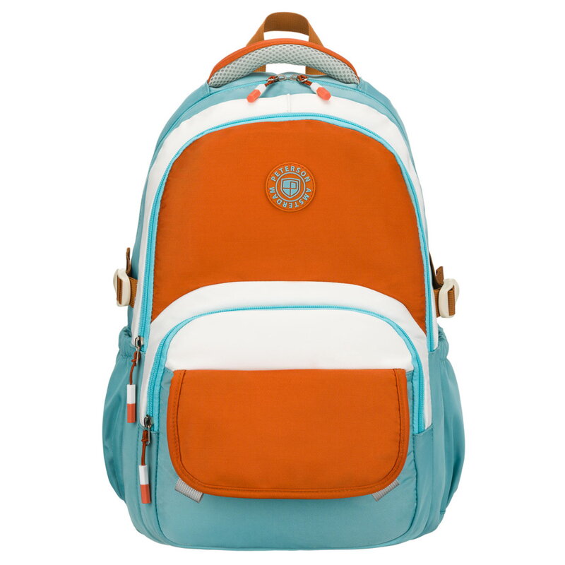 Niebiesko-pomarańczowy plecak szkolny z przegrodą na laptopa, odporny na wilgoć - Peterson