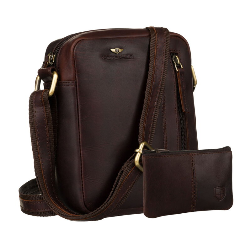 Skórzana listonoszka męska w brązowym kolorze zawieszona na regulowanym pasku - Peterson