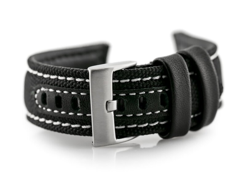 Kožený remienok na hodinky W34 - PREMIUM - black/white - 26mm