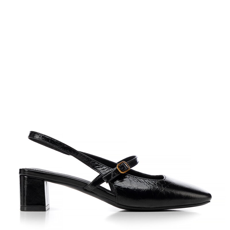 Damskie czółenka Mary Jane na niskim słupku czarne 100-D-954-1