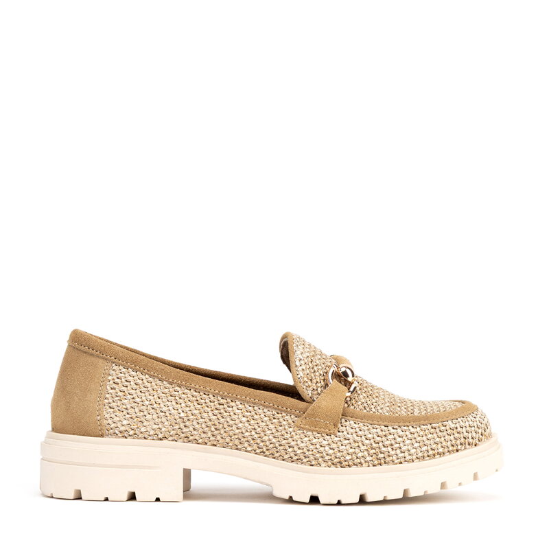 Damskie mokasyny z plecionki beżowe 100-DP-400-9