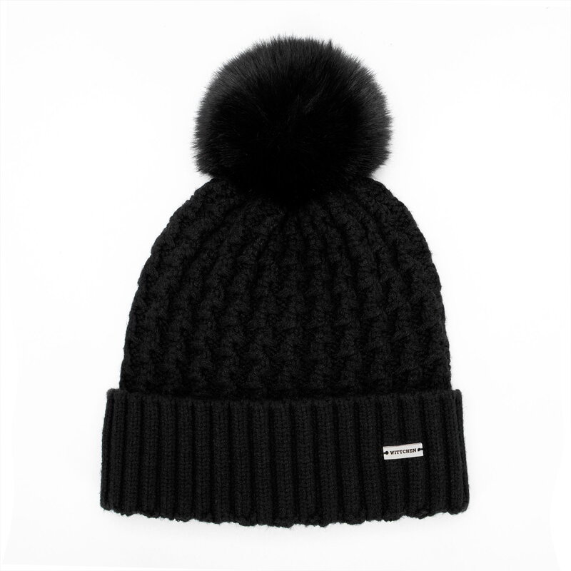 Czapka damska o splocie w drobny wzór czarna 101-HF-105-1