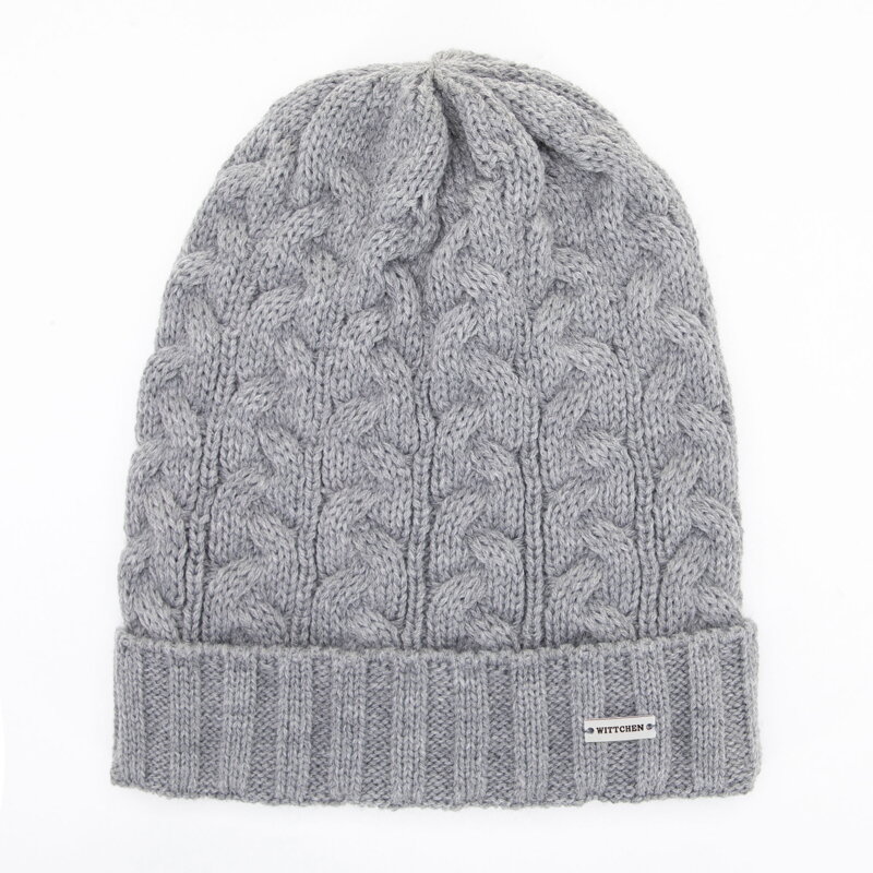 Czapka damska z warkoczowym splotem szara 101-HF-017-8