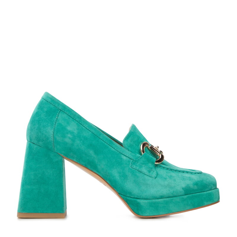 Czółenka zamszowe z klamerką na platformie zielone 96-D-509-Z