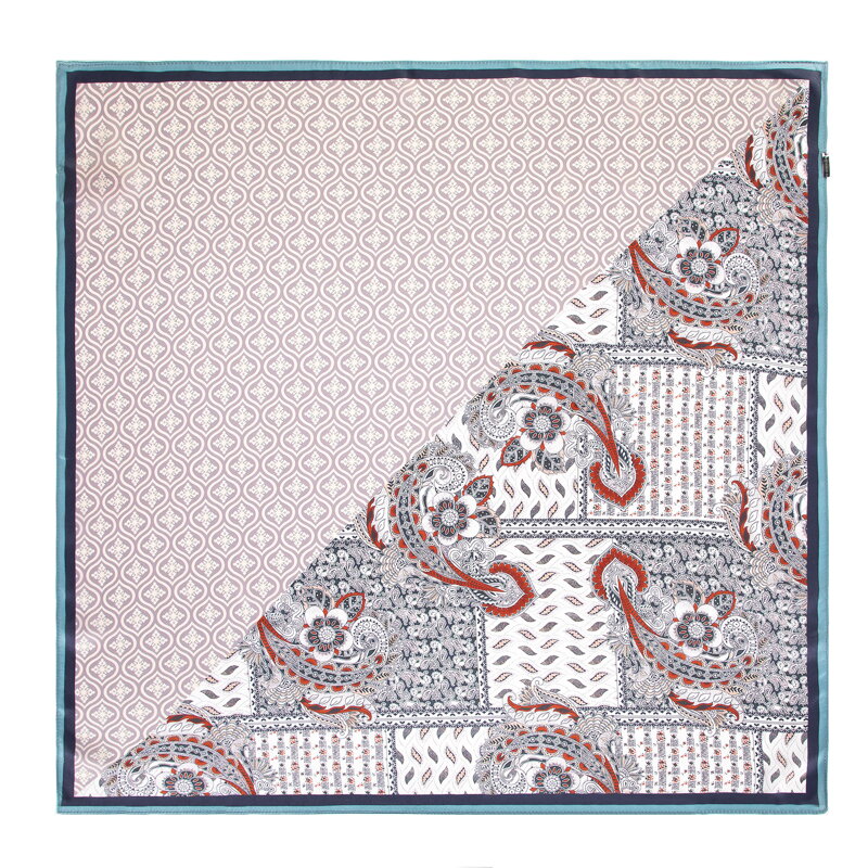 Damska apaszka jedwabna we wzory czerwono - beżowa 100-7D-S01-X12