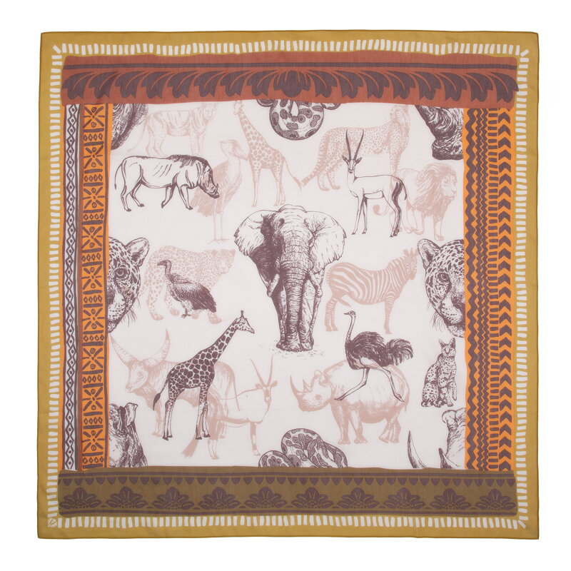 Damska chusta wzorzysta brązowo - beżowa 98-7D-S96-X5