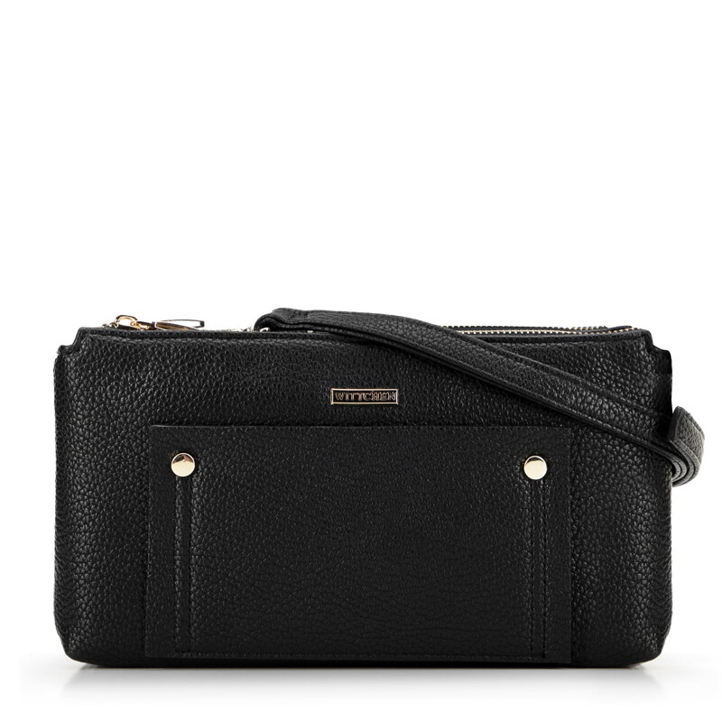 Dámska dvojpriehradková crossbody s vreckom, čierno-zlatá 29-4Y-604-1G