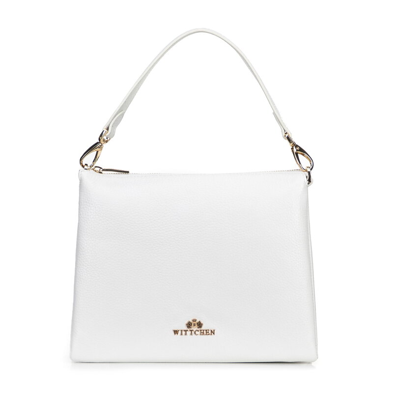 Dámska trojpriehradková crossbody z hrachovej kože biela 100-4E-809-0