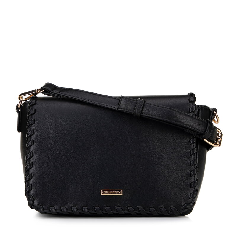 Dámska crossbody s prišitou klopou čierna 100-4Y-235-1