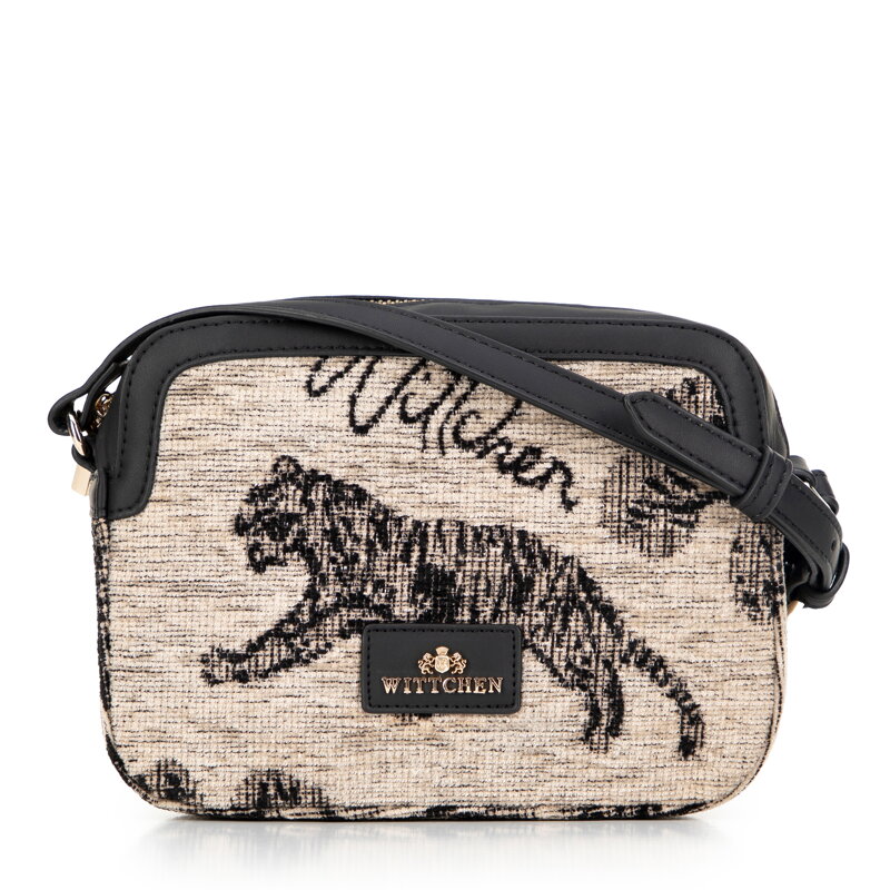 Dámska crossbody z žakáru a ekokože, krémová a čierna 99-4E-503-X9