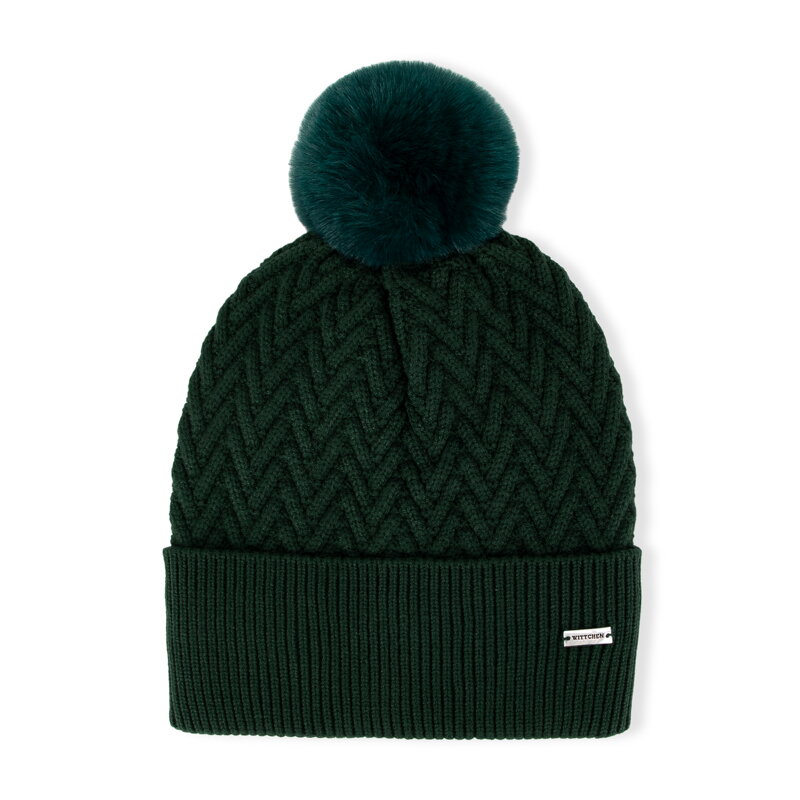 Damska czapka z delikatnym pomponem ciemnozielona 99-HF-007-ZZ